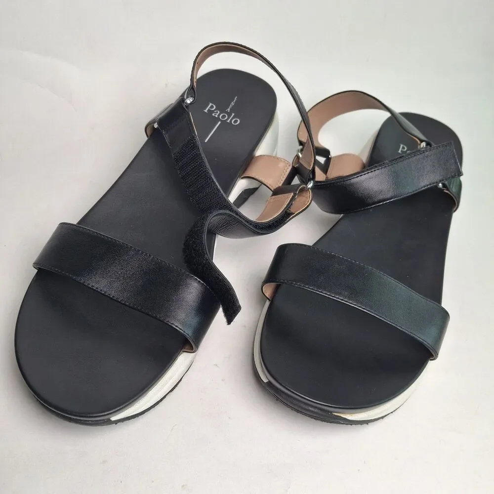 Linea Paolo Rio-L Leather Sandal Shoe Black White 10M Platform Summer Vacation
